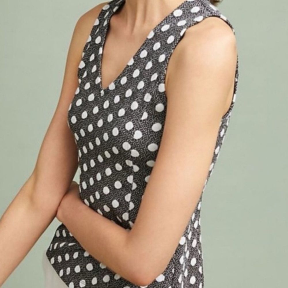 Anthropologie Maeve Black & White Polka Dot Sleeveless Peplum Top Size M